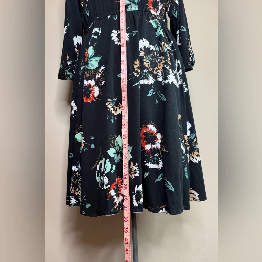 Torrid Mini Challis Shirt Dress Black Floral 3/4 Sleeves Size Large - Picture 8 of 8